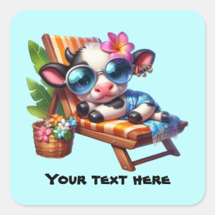Sticker Carré Vache de plage mignonne personnalisable