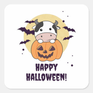 Sticker Carré Vache En Vaches mignonnes Citrouilles Bonne Hallow