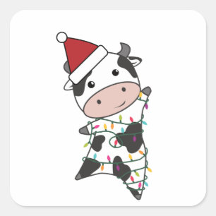 Sticker Carré Vache Fée de Noël Lights mignonne Animaux pour enf