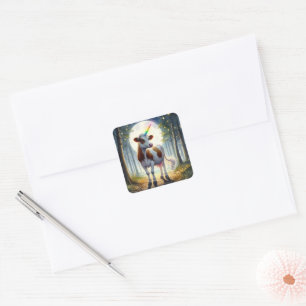 Sticker Carré Vache laitière adorable Unicorne