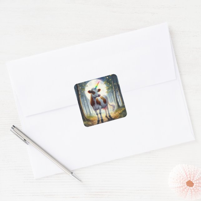 Sticker Carré Vache laitière adorable Unicorne (Enveloppe)