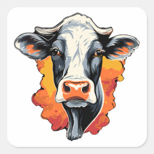 Sticker Carré Vache laitière Holstein noir blanc Ferme Fermier