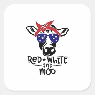 Sticker Carré Vache patriotique rouge blanc et moo 4 juillet