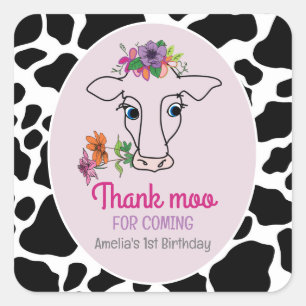 Sticker Carré Vache sacrée 1er anniversaire Merci