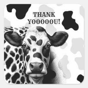 Sticker Carré Vache sacrée ! Fête d'anniversaire country noir et