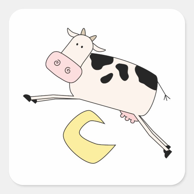 Sticker Carré Vache Saute sur la lune (Devant)