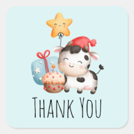 Sticker Carré Vache souriante mignonne adorable Anniversaire