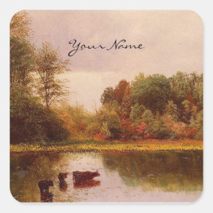 Sticker Carré Vaches Dans Un Paysage D'Eau Albert Bierstadt
