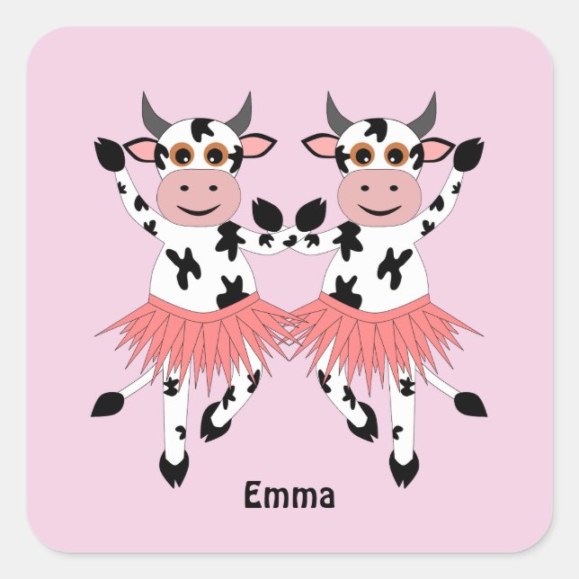 Sticker Carré Vaches dansantes mignonnes et amusantes (Devant)