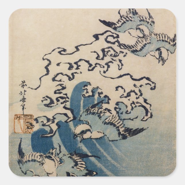 Sticker Carré Vagues et oiseaux, c.1825 (Devant)