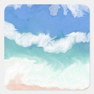 Sticker Carré Vagues océaniques bleues et Turquoises