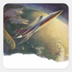 Sticker Carré Vaisseau spatial de science-fiction vintage Avion