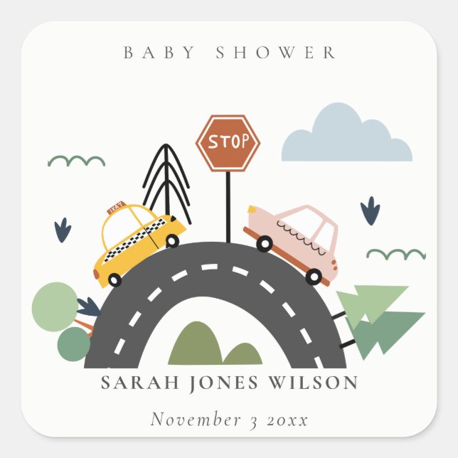 Sticker Carré Vaisseau urbain Voitures Route Baby shower Citysca (Devant)