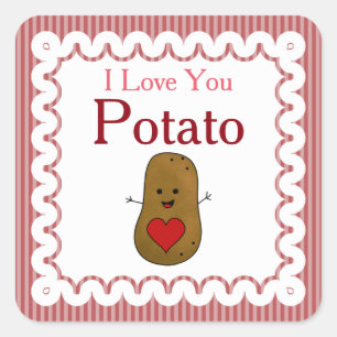 Sticker Carré Valentine Je T'Aime Pomme De Terre, Gris Rose