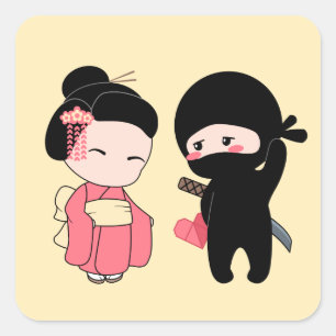Sticker Carré Valentine Ninja et Geisha sur Yellow