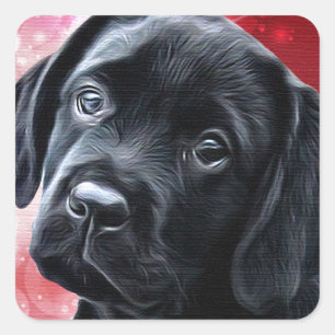 Sticker Carré Valentine Puppy - Black Labrador - Lab Puppy