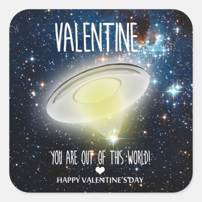 Sticker Carré Valentine, tu es hors de ce monde ! (Devant)