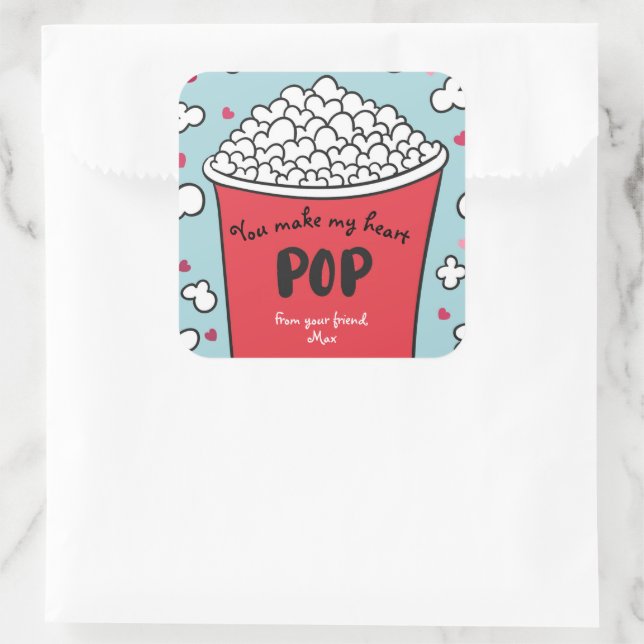 Sticker Carré Valentine Vous Faites mon Coeur Pop Popcorn (Sac)