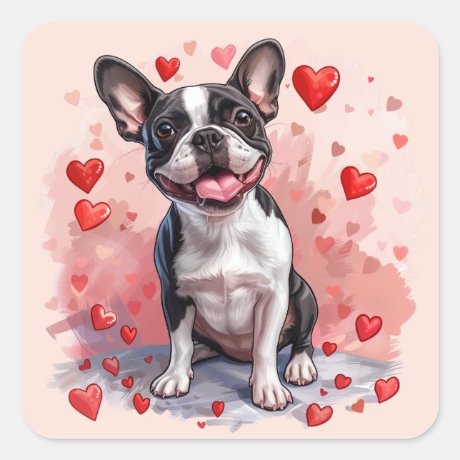 Sticker Carré Valentines Day Boston Terrier Dog (Devant)