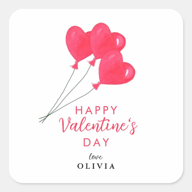 Sticker Carré Valentines Day Coeur rose Ballons (Devant)