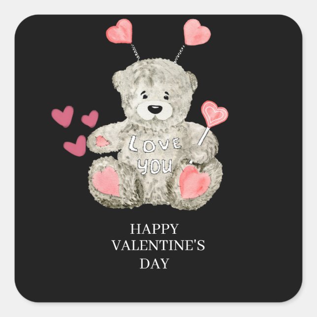 Sticker Carré Valentines gris blanc rose jour collants de l'ours (Devant)