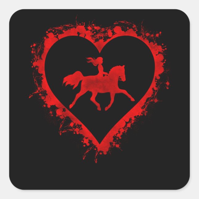 Sticker Carré Valentines Jour Coeur Fille Cheval Équitation (Devant)