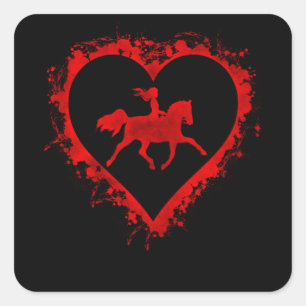 Sticker Carré Valentines Jour Coeur Fille Cheval Équitation