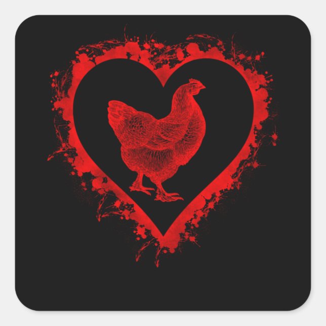 Sticker Carré Valentines Jour Coeur Poulet Agritourisme Garçons  (Devant)