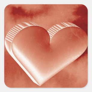 Sticker Carré Valentines Jour Coeur rouge Aquarelle 3D
