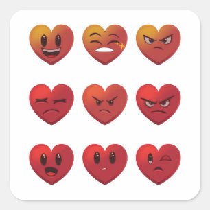Sticker Carré Valentines Jour Silly Visages Coeurs Drôle