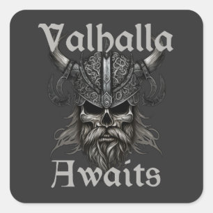 Sticker Carré Valhalla attend - Crâne