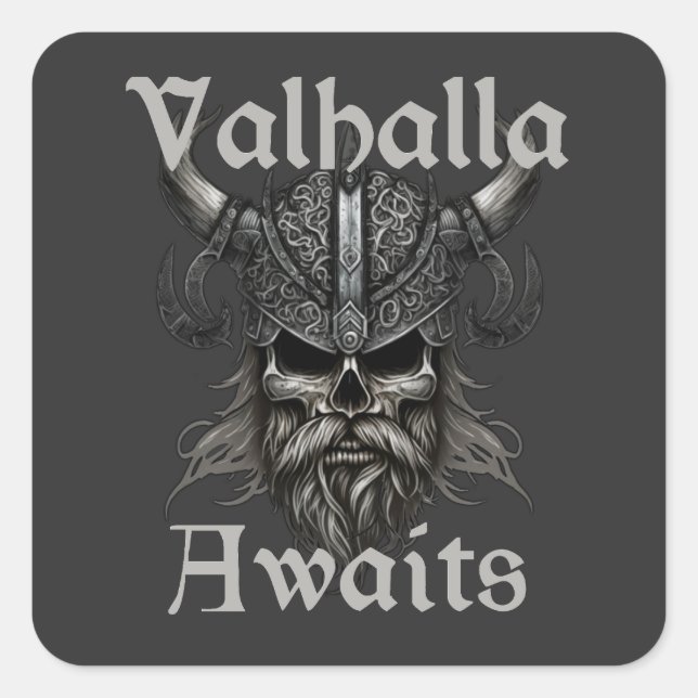 Sticker Carré Valhalla attend - Crâne (Devant)