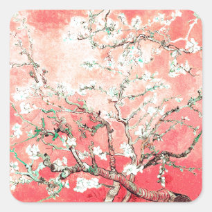 Sticker Carré Van Gogh Almond Blossoms Peach
