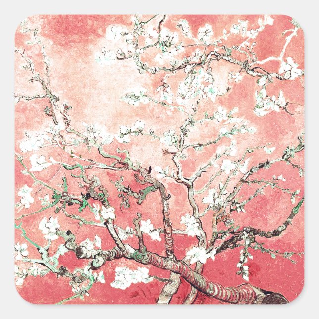Sticker Carré Van Gogh Almond Blossoms Peach (Devant)