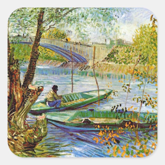 Sticker Carré Van Gogh - La pêche au printemps (Devant)