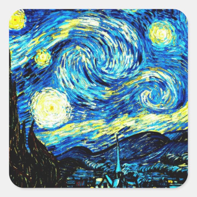 Sticker Carré Van Gogh - Starry Night, célèbre peinture (Devant)