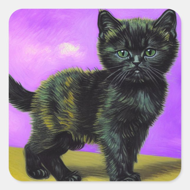 Sticker Carré Van Gogh Style Cat (Devant)