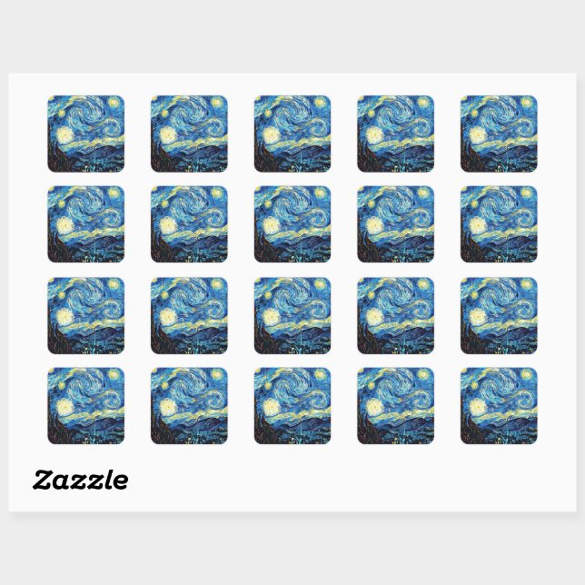 Sticker Carré Van Gogh's famous painting, Starry Night (Feuille)