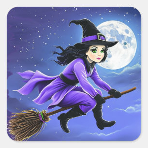 Sticker Carré Vapeur d'un balai - Wicca Halloween 1
