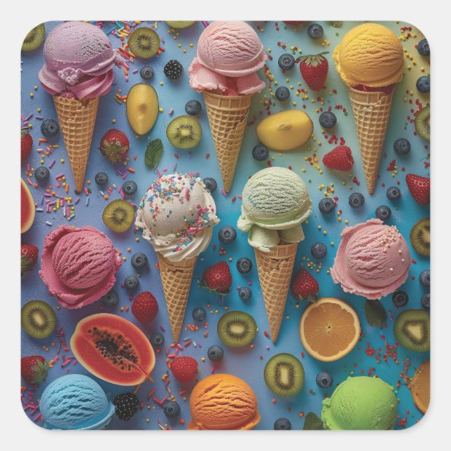 Sticker Carré Variété de saveurs de crème glacée (Devant)