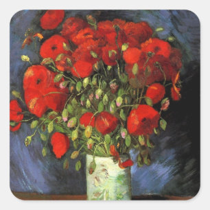 Sticker Carré Vase aux Coquelicots Rouges par Vincent van Gogh