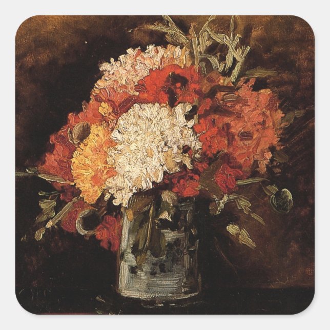 Sticker Carré Vase avec oeillets par Vincent van Gogh (Devant)