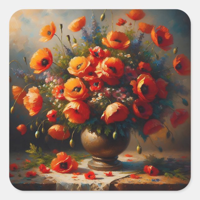 Sticker Carré Vase de Red Poppies (Devant)