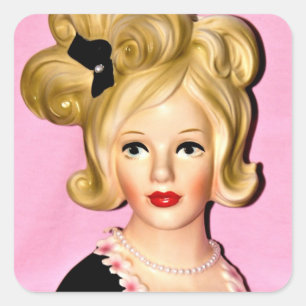 Sticker Carré Vase de tête vintage Gros cheveux sauvages