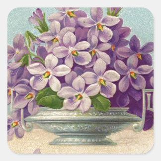Sticker Carré Vase vintage de fleurs violettes
