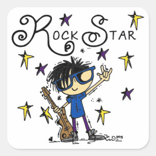 Sticker Carré Vedette du rock de garçon de cheveux noirs