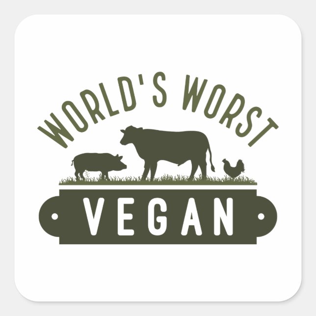 Sticker Carré Végétan le plus mauvais au monde (Devant)