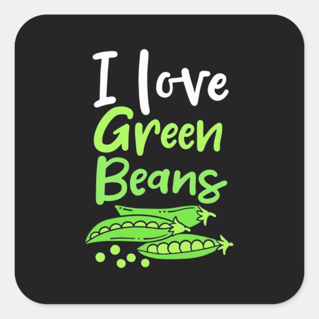 Sticker Carré Végétarien I Love Haricots verts (Devant)