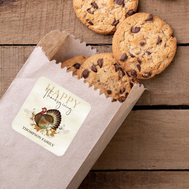 Sticker Carré Végétation d'automne Aquarelle Feuillage Thanksgiv (Happy Thanksgiving turkey with greenery and foliage. )