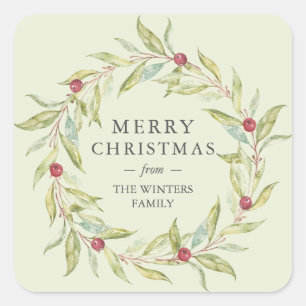 Sticker Carré Végétation d'hiver Berries Feuilles Wreath Noël